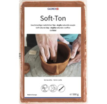 Glorex Soft-Ton, geschmeidiger natürlicher Ton in Terracotta, lufttrocknend in 12 bis 24 Stunden, bemalbar, 500 Gramm Packung.