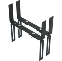 Support de jardinière réglable en métal noir avec vis à oreilles pour la fixation.