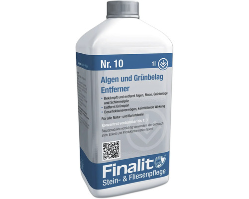 Finalit Numéro 10 Nettoyant anti-algues et dépôts verts, bouteille de 1 litre pour pierres naturelles et artificielles.