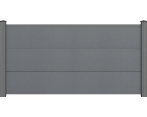 Panneau de clôture brise-vue avec trois lames horizontales et poteaux latéraux en anthracite.