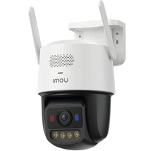 Caméra de surveillance extérieure rotative Imou blanche et noire avec deux antennes et support mural.