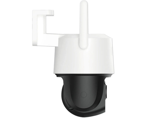 Caméra de surveillance Wi-Fi avec support mural et antenne, orientable et inclinable.