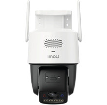 Caméra de surveillance Wi-Fi Imou pour extérieur avec fonction panoramique et inclinaison, antennes et haut-parleur intégré.