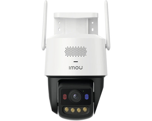 Caméra de surveillance Imou en blanc et noir avec deux antennes, haut-parleur et objectif orientable pour l'extérieur.