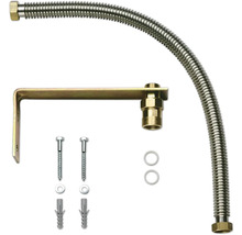 Kit de tuyau de gaz avec tuyau flexible ondulé, support mural, vis et chevilles.