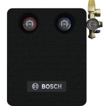 Groupe de pompage Bosch avec deux thermomètres et un ensemble de vannes avec manomètre. Bosch Logo.