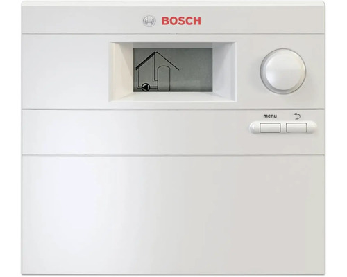 Régulateur de chauffage avec écran numérique, bouton rotatif, touches de menu et Bosch Logo.