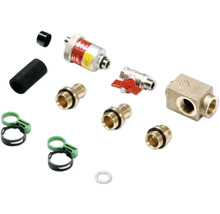Kit de raccordement pour chauffage et solaire avec purgeur automatique, robinet à boisseau sphérique, raccords en laiton et colliers.