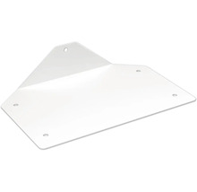 Plaque de raccordement en métal blanc avec trous pré-percés pour le montage.
