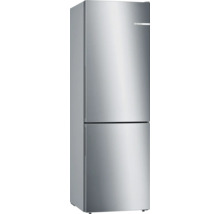 Réfrigérateur combiné Bosch en acier inoxydable avec deux portes et poignées intégrées.