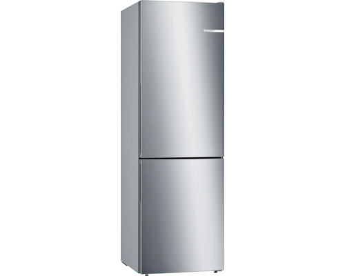 Réfrigérateur combiné Bosch en acier inoxydable avec deux portes et poignées intégrées.