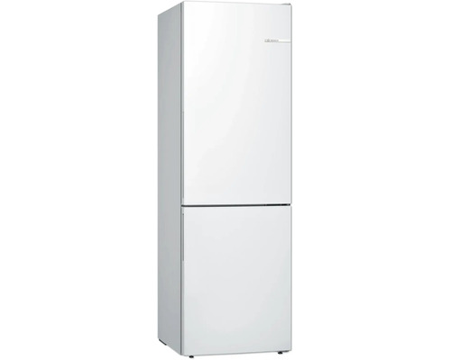Réfrigérateur combiné Bosch, pose libre, blanc, avec poignées intégrées.