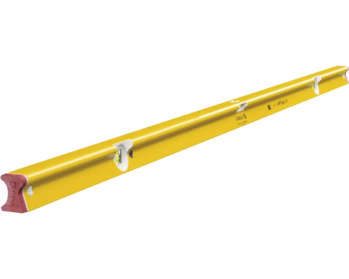 Gelbe Stabila Wasserwaage aus Aluminium mit mehreren Libellen.