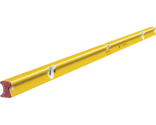 Gelbe Stabila Wasserwaage aus Metall mit drei Libellen.
