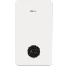 Wäiss Bosch Gas-Brennwertgerät mat ofgeronnten Ecker, Bosch Logo a ronnem Digitaldisplay.