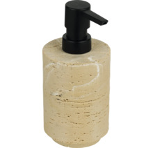 Distributeur de savon aspect pierre naturelle avec tête de pompe noir mat.