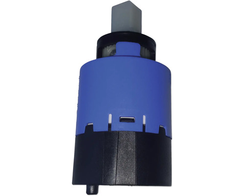 Cartouche céramique pour mitigeur monocommande, pièce de rechange pour robinetterie en plastique bleu et noir.