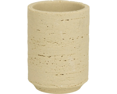 Gobelet à dents cylindrique beige en polyrésine à l'aspect travertin.