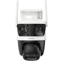 Caméra de surveillance extérieure Imou blanche et noire avec deux objectifs, antennes, boîtier rotatif et Imou Logo.