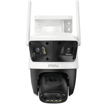 Caméra de surveillance extérieure Imou blanche et noire avec double objectif et antennes.