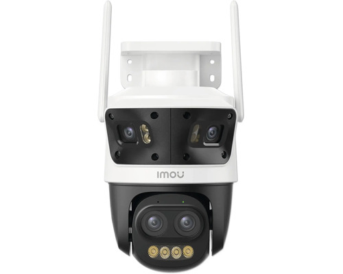 Caméra de surveillance IMOU avec deux modules d'objectif, quatre lentilles et deux antennes pour l'extérieur.