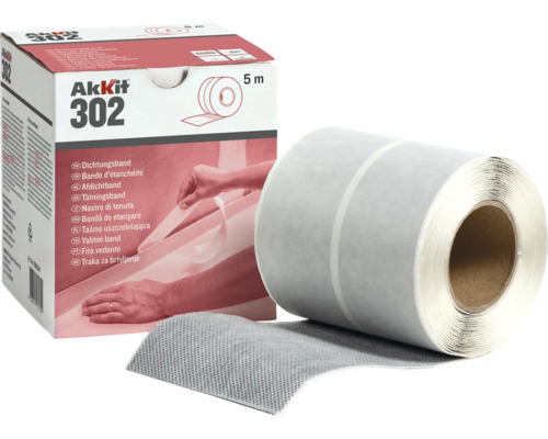 Bande d'étanchéité grise Akkit 302, rouleau de 5 mètres et emballage pour l'étanchéité des joints et des angles dans les pièces humides.