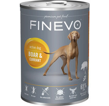 Dose Finevo Premium Hundefutter für aktive Hunde, Wildschwein und Johannisbeere, 65 Prozent Wildschwein, getreidefrei, ohne Soja und Farbstoffe.