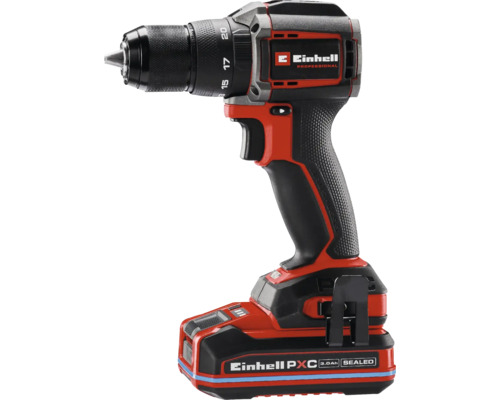 Perceuse-visseuse sans fil Einhell Professional rouge et noire avec moteur sans balais et batterie Power X-Change.