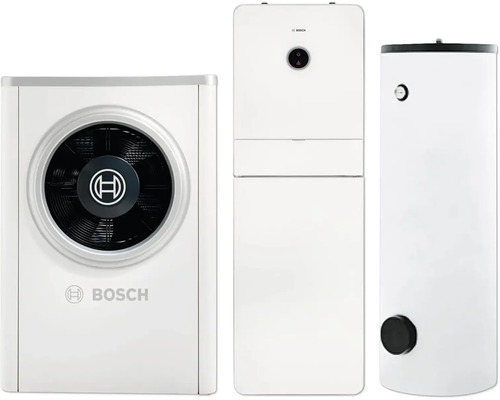 Bosch Wärmepumpen-Set mit Außeneinheit, Inneneinheit und Warmwasserspeicher, Bosch Logo