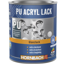 Vernis brillant acrylique au polyuréthane Hornbach, extra résistant aux rayures et couvrant, avec label Ange Bleu et Hornbach Logo.