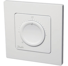 Thermostat d'ambiance blanc Danfoss avec bouton rotatif manuel, échelle de température, symbole hors-gel et Danfoss Logo.