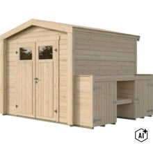Abri de jardin en bois avec porte double et élément de rangement latéral intégré pour plus d espace de stockage. (Image AI modified or generated)