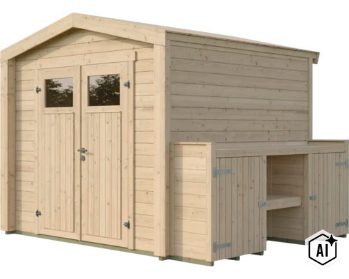 Abri de jardin en bois avec porte double et élément de rangement latéral intégré pour plus d espace de stockage. (Image AI modified or generated)