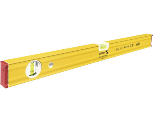 Niveau à bulle Stabila jaune type 80 AS, longueur 60 centimètres, avec une fiole horizontale et une fiole verticale en aluminium.