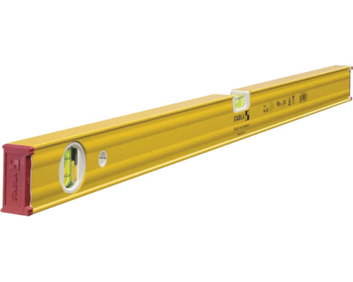 Niveau à bulle jaune Stabila en aluminium avec fiole horizontale et verticale, longueur 80 centimètres.