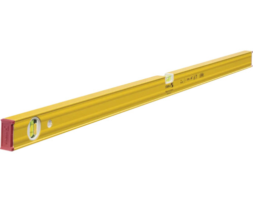 Niveau à bulle Stabila jaune en aluminium avec une fiole verticale et une fiole horizontale.