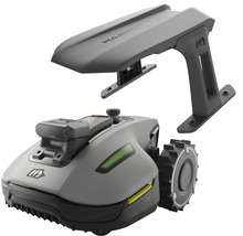Robot tondeuse Mammotion avec garage pour entretien automatique de pelouse.