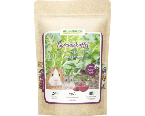Nourriture Heu-Heinrich Gemüsebuffet pour petits animaux, sans céréales, teneur élevée en herbes et fibres, sans additifs.
