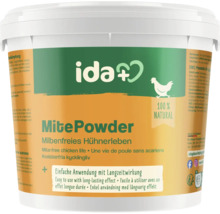 Ida Plus MitePowder, poudre contre les acariens pour poules, cent pour cent naturel, en seau blanc.