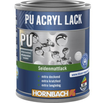 Vernis acrylique PU Hornbach satiné, résistant aux rayures, couvrant, durable, Hornbach Logo, label Ange Bleu.