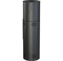Poêle cylindrique en acier avec fentes de ventilation.