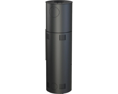 Poêle cylindrique en acier avec fentes de ventilation.