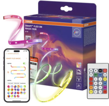Ruban LED Osram Smart plus Flex 5 mètres Magic RGB avec emballage, télécommande et contrôle via application smartphone.