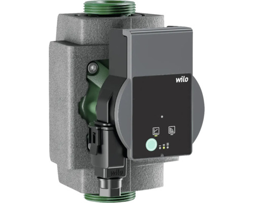 Pompe de circulation à haut rendement avec coque d isolation thermique, panneau de commande et Wilo Logo pour systèmes de chauffage.