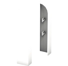 Embout de finition blanc en plastique pour plinthes avec clips de fixation intégrés.