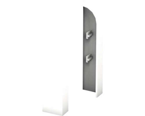 Embout de finition blanc en plastique pour plinthes avec clips de fixation intégrés.