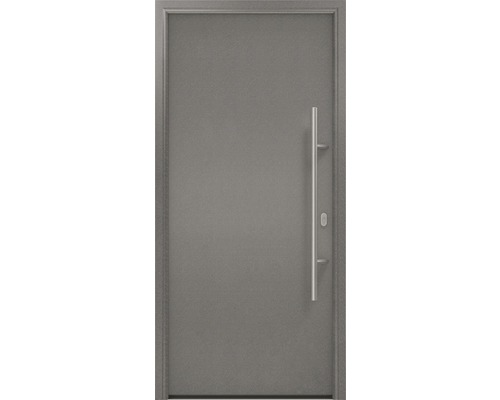 Porte d'entrée EcoStar ISOPRO IP 010 1100 x 2100 mm droite CH703 anthracite metallic avec ensemble de ferrures, poignée barre en acier inoxydable, cylindre profilé de sécurité avec 5 clés Porte d''entrée grise avec poignée en acier inoxydable