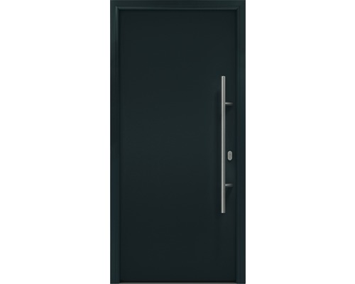 Porte d'entrée EcoStar ISOPRO IP 010 1100 x 2100 mm droite RAL 7016 gris anthracite avec ensemble de ferrures, poignée barre en acier inoxydable, cylindre profilé de sécurité avec 5 clés Porte d''entrée avec poignée en acier inoxydable