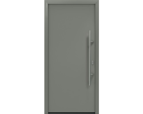 Porte d'entrée EcoStar ISOPRO IP 010 1100 x 2100 mm droite RAL 9007 aluminium gris mat avec ensemble de ferrures, poignée barre en acier inoxydable, cylindre profilé de sécurité avec 5 clés Porte d''entrée grise avec poignée en acier inoxydable