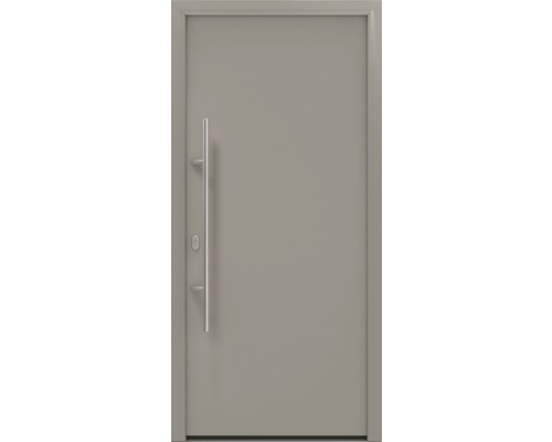 Porte d'entrée EcoStar ISOPRO IP 010 1100 x 2100 mm gauche RAL 9007 aluminium gris mat avec ensemble de ferrures, poignée barre en acier inoxydable, cylindre profilé de sécurité avec 5 clés